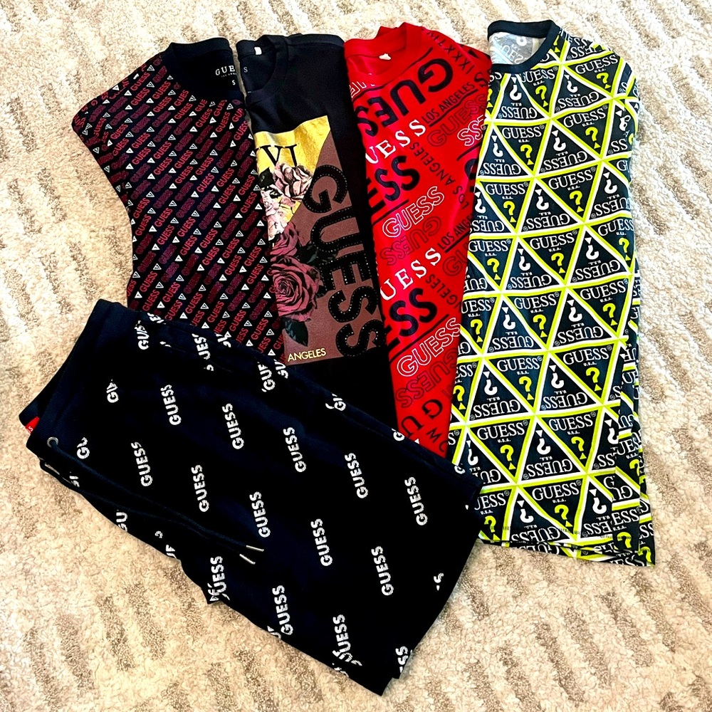 5 piece Guess bundle (4 shirts and 1 shorts)
Mens size Small